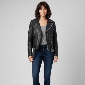 Vintage Black Leather Women Moto Jacket size M